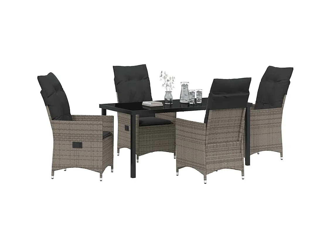 Set da pranzo da giardino 5 pezzi con cuscini in polyrattan grigio