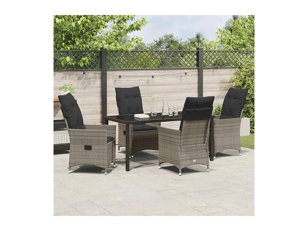 Set da pranzo da giardino 5 pezzi con cuscini in polyrattan grigio