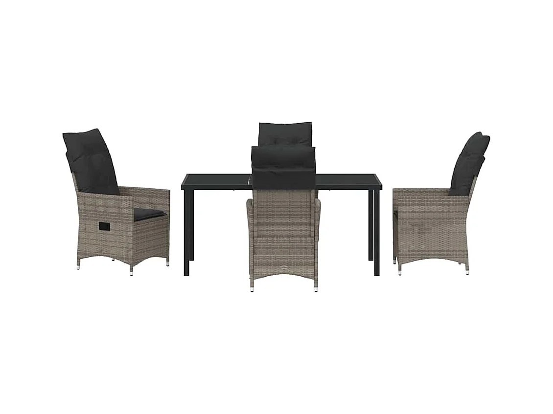 Ensemble de Salle à Manger de Jardin 5 Pièces avec Coussins Gris Poly Rattan