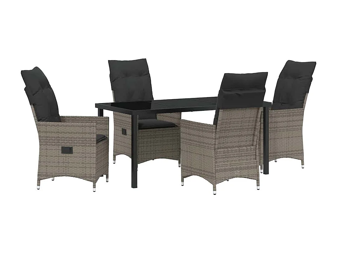 Ensemble de Salle à Manger de Jardin 5 Pièces avec Coussins Gris Poly Rattan