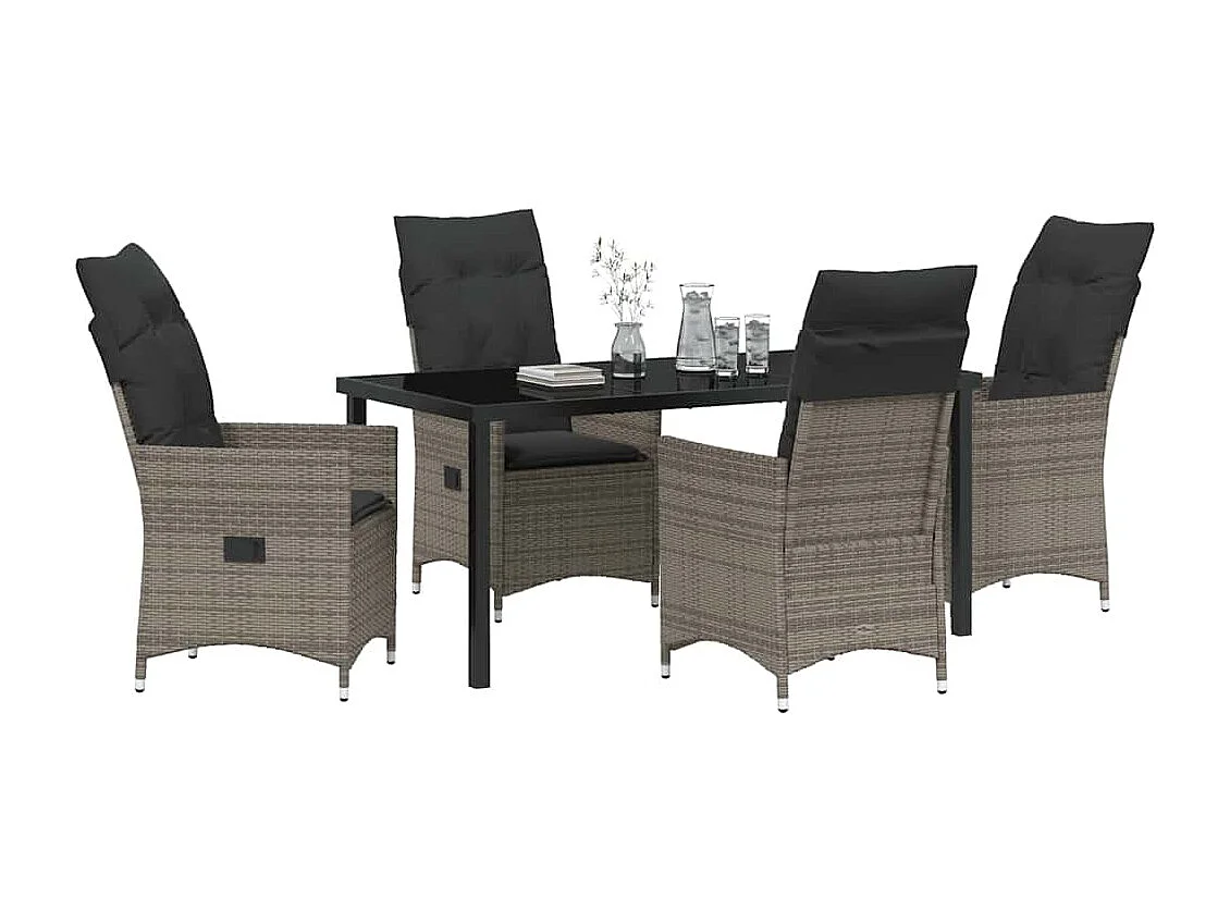 Ensemble de Salle à Manger de Jardin 5 Pièces avec Coussins Gris Poly Rattan