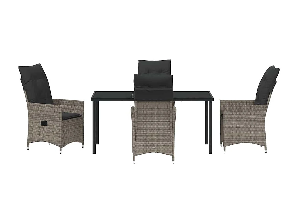 Ensemble de Salle à Manger de Jardin 5 Pièces avec Coussins Gris Poly Rattan