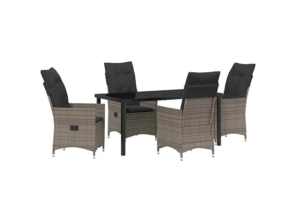 Ensemble de Salle à Manger de Jardin 5 Pièces avec Coussins Gris Poly Rattan