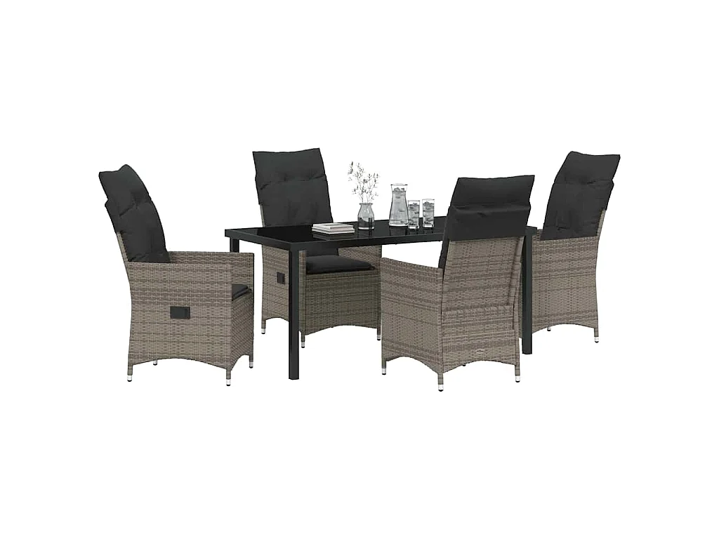 Ensemble de Salle à Manger de Jardin 5 Pièces avec Coussins Gris Poly Rattan