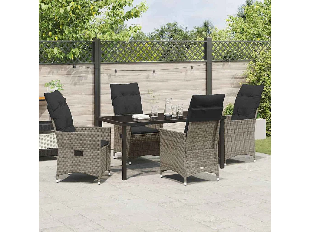 Ensemble de Salle à Manger de Jardin 5 Pièces avec Coussins Gris Poly Rattan