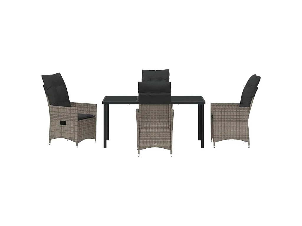 Ensemble de Salle à Manger de Jardin 5 Pièces avec Coussins Gris Poly Rattan