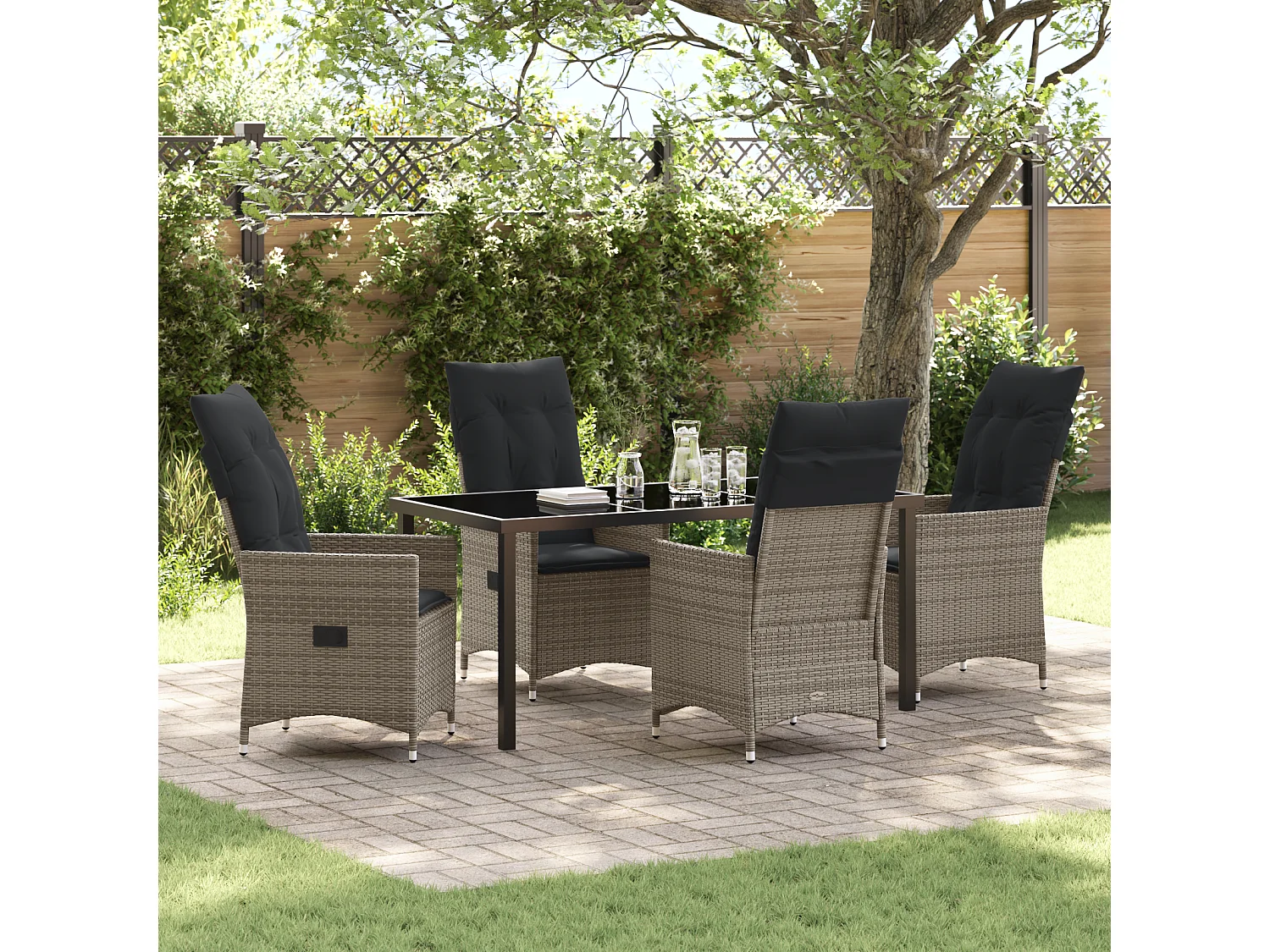 Ensemble de Salle à Manger de Jardin 5 Pièces avec Coussins Gris Poly Rattan