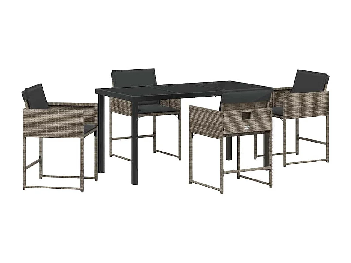 Ensemble de Salle à Manger de Jardin 5 Pièces avec Coussins Gris Rattan PE