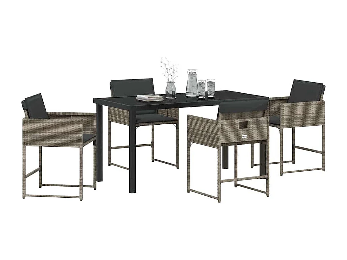 Ensemble de Salle à Manger de Jardin 5 Pièces avec Coussins Gris Rattan PE