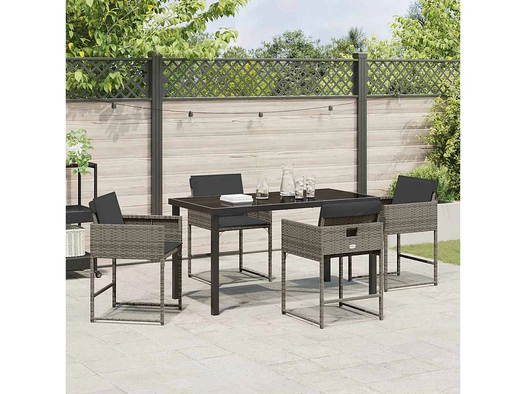 Ensemble de Salle à Manger de Jardin 5 Pièces avec Coussins Gris Rattan PE