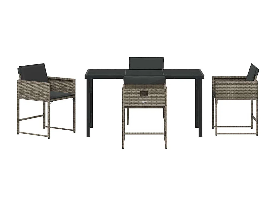 Ensemble de Salle à Manger de Jardin 5 Pièces avec Coussins Gris Rattan PE