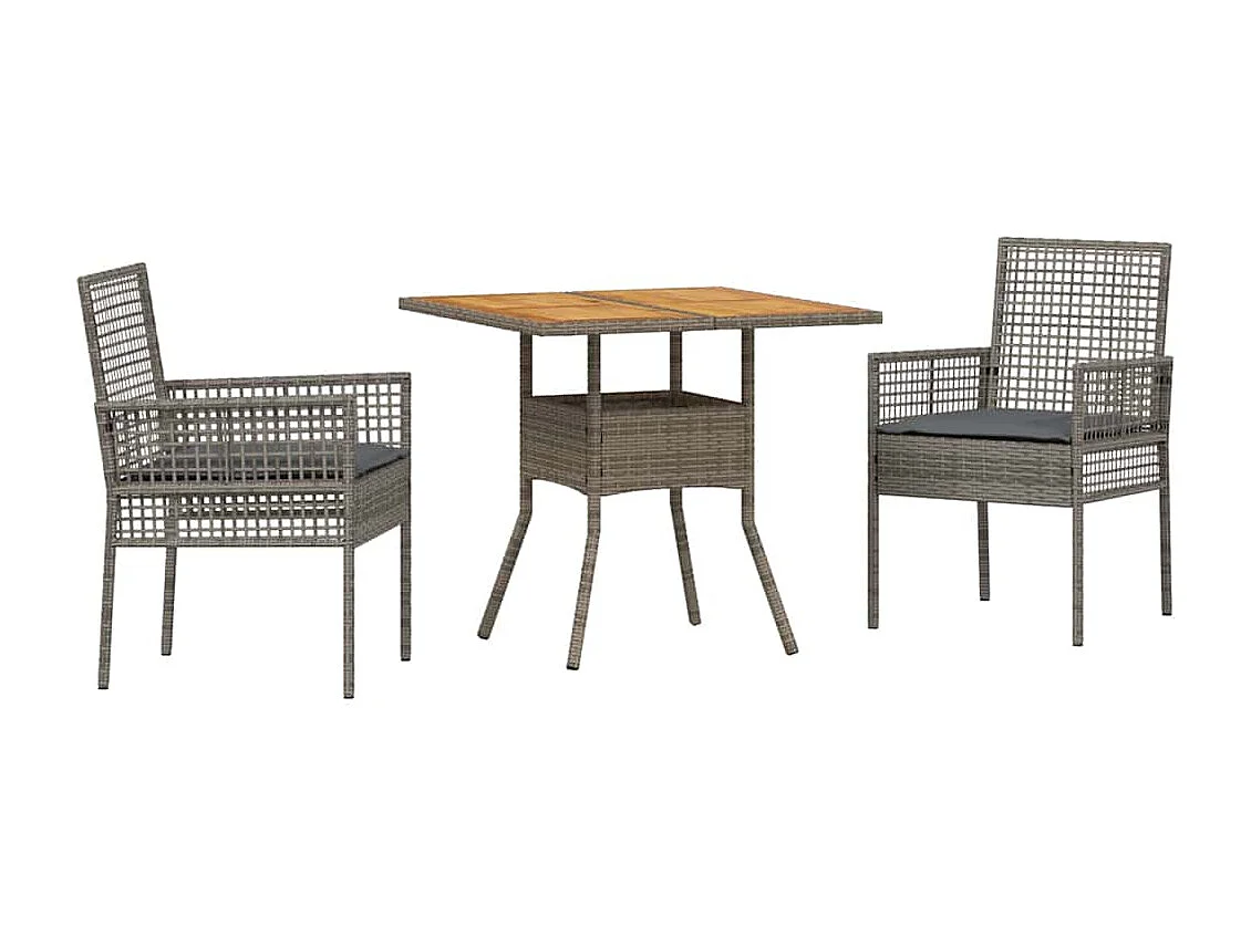 3-delige tuinset met grijze polyrotan kussens