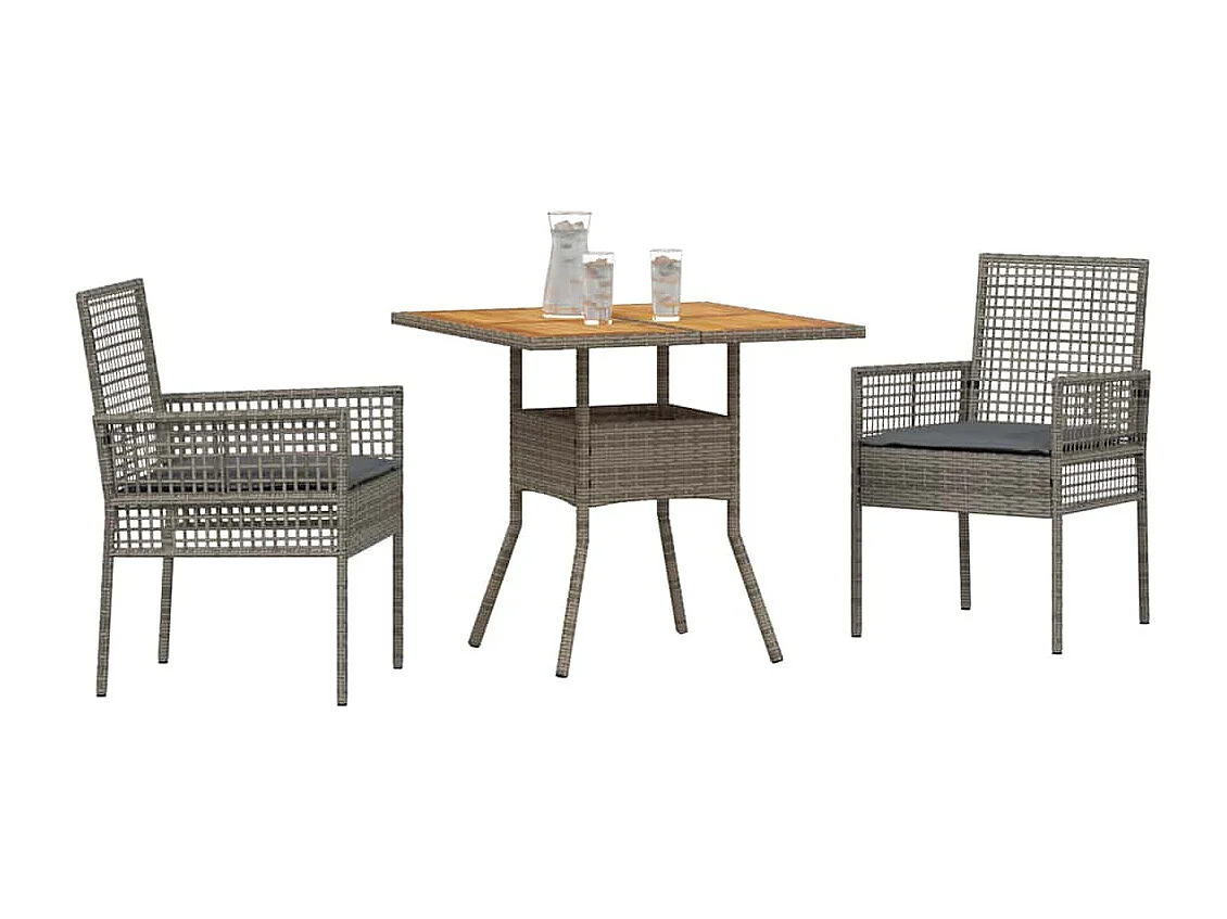 3-delige tuinset met grijze polyrotan kussens