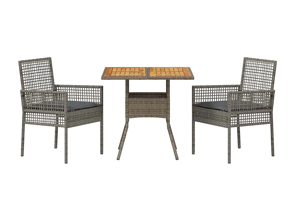 3-delige tuinset met grijze polyrotan kussens