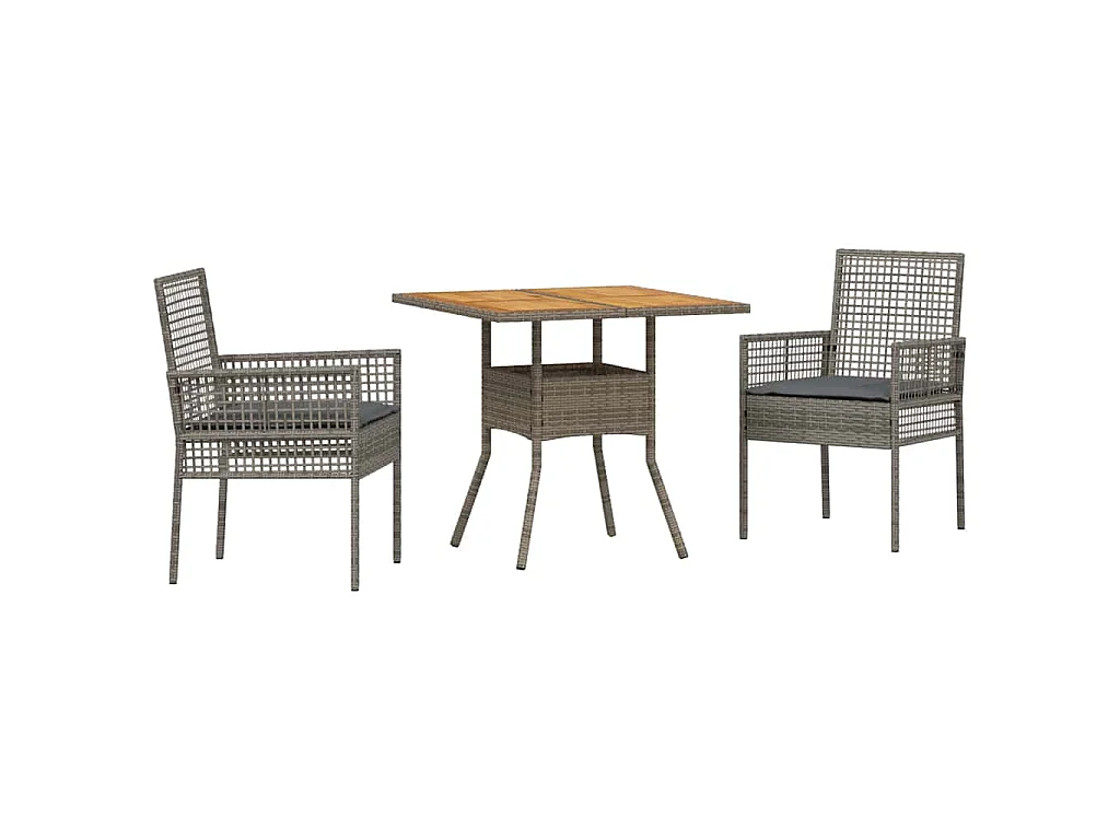 Ensemble de Salle à Manger de Jardin 3 Pièces avec Coussins Gris Poly Rattan