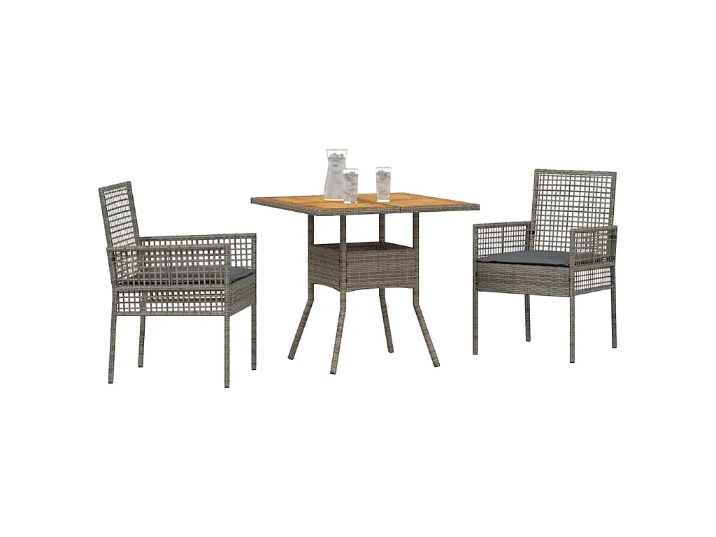 Ensemble de Salle à Manger de Jardin 3 Pièces avec Coussins Gris Poly Rattan
