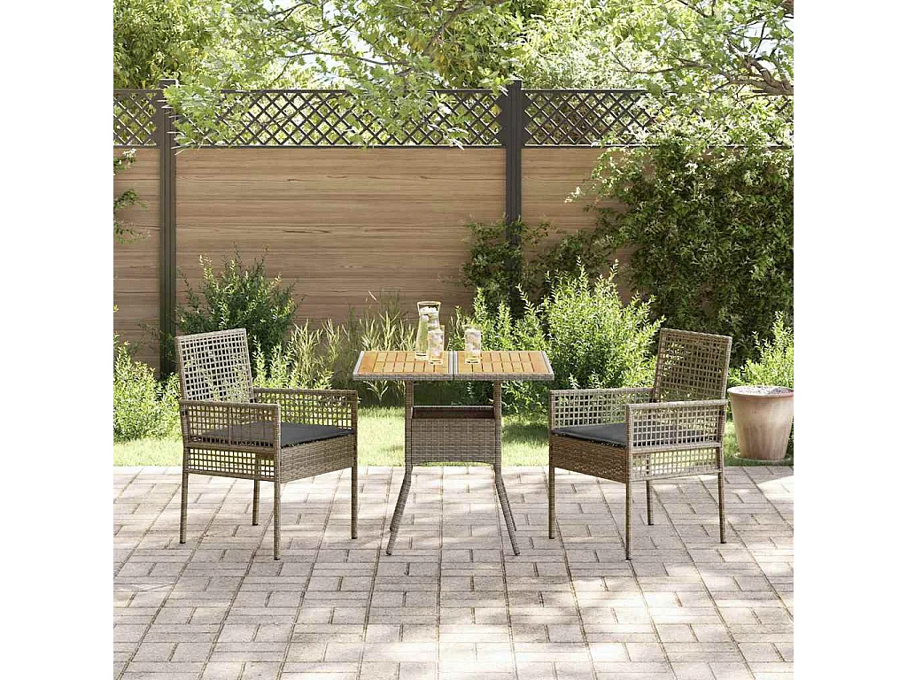 Ensemble de Salle à Manger de Jardin 3 Pièces avec Coussins Gris Poly Rattan