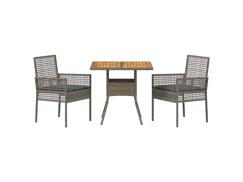 Ensemble de Salle à Manger de Jardin 3 Pièces avec Coussins Gris Poly Rattan