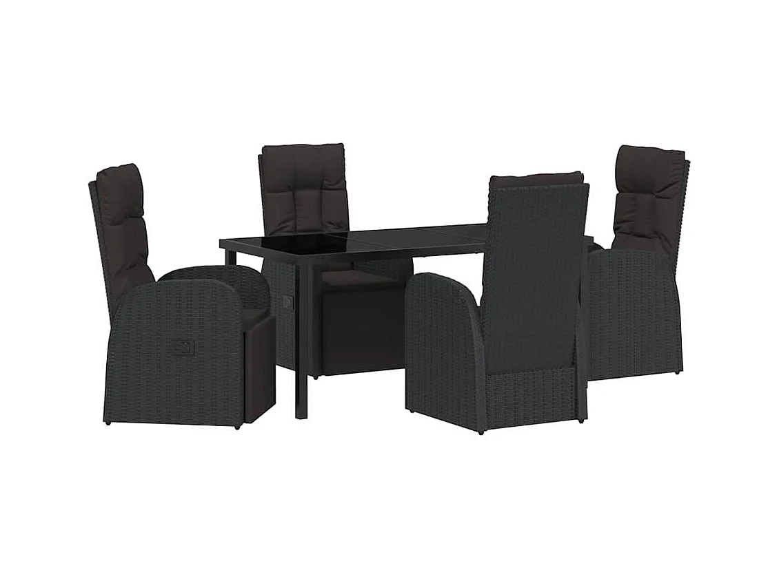 Ensemble de salle à manger de jardin 5 pièces avec coussins Noir Rattan Poly