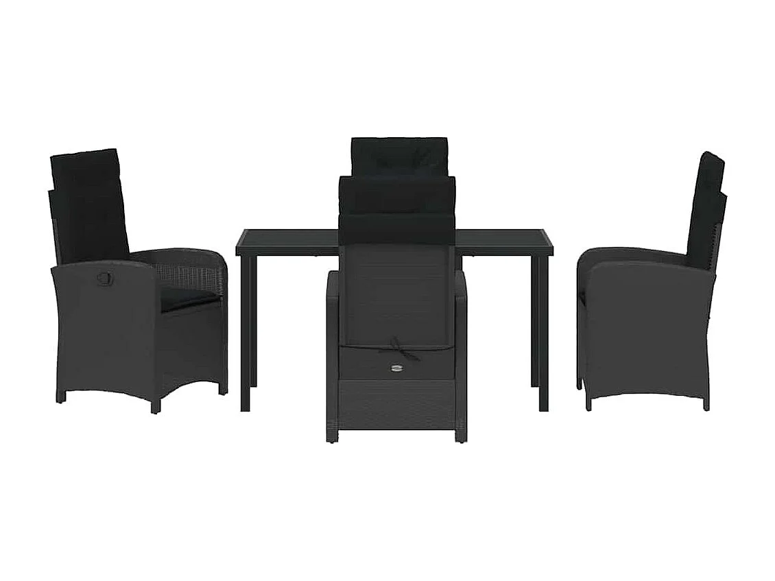 5-teiliges Garten-Ess-Set mit Kissen, schwarzes Rattan, Poly