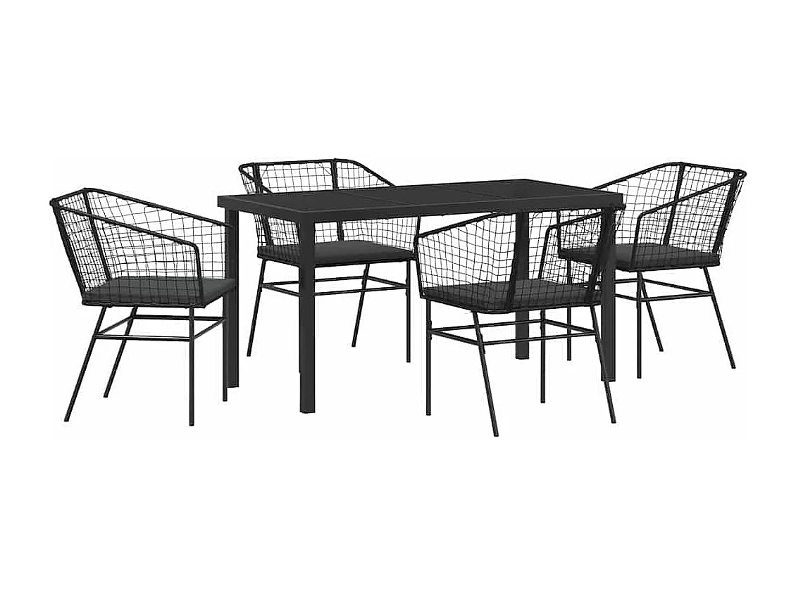 Ensemble de salle à manger de jardin de 5 pièces avec coussins en poly rattan noir