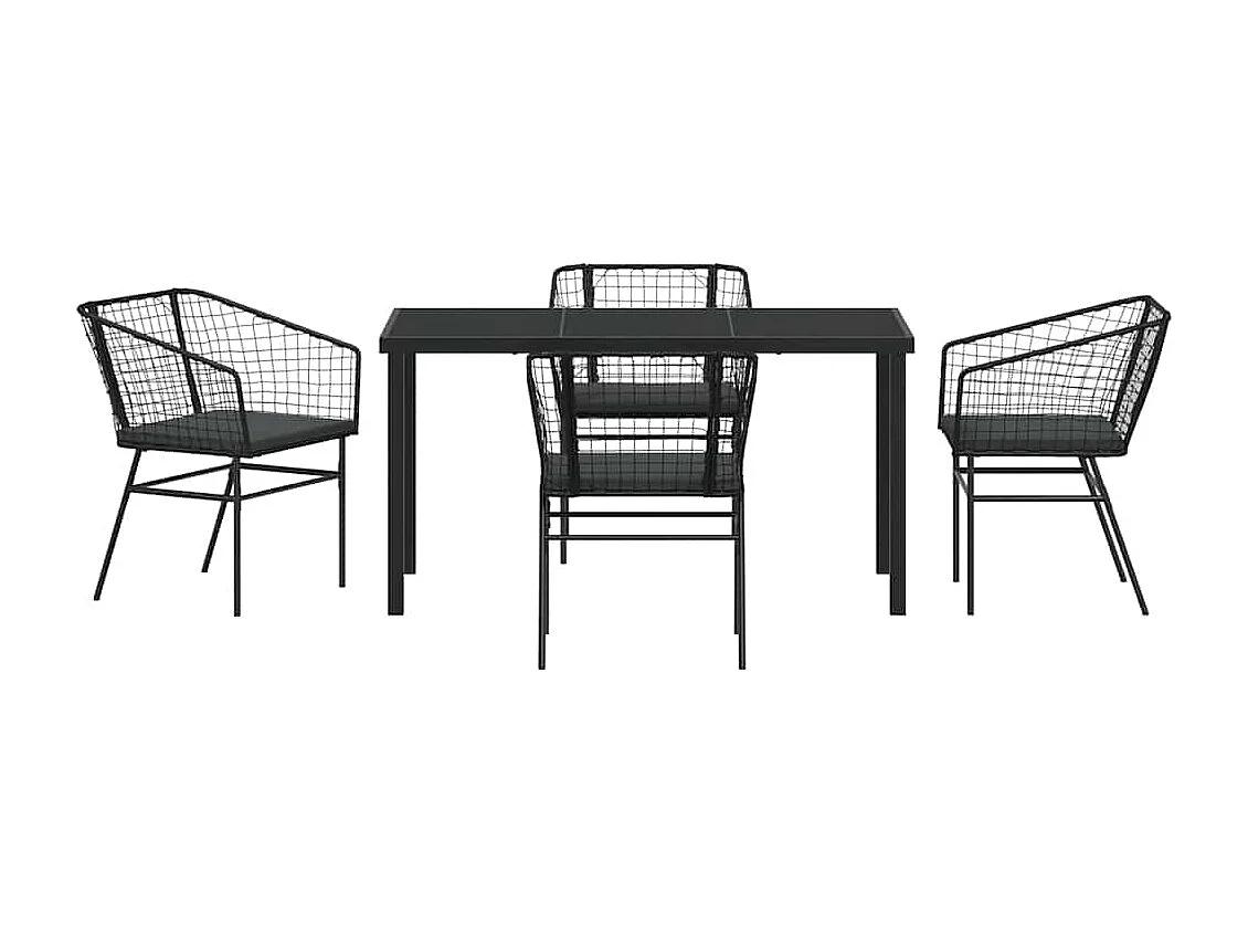 Ensemble de salle à manger de jardin de 5 pièces avec coussins en poly rattan noir