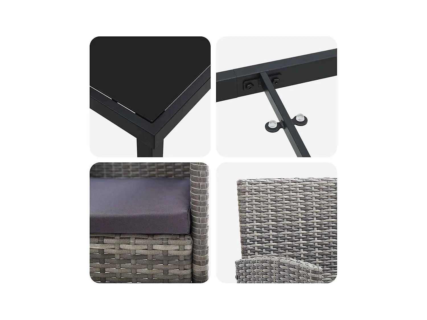 Set da pranzo da giardino 3 pezzi con cuscini in polyrattan grigio