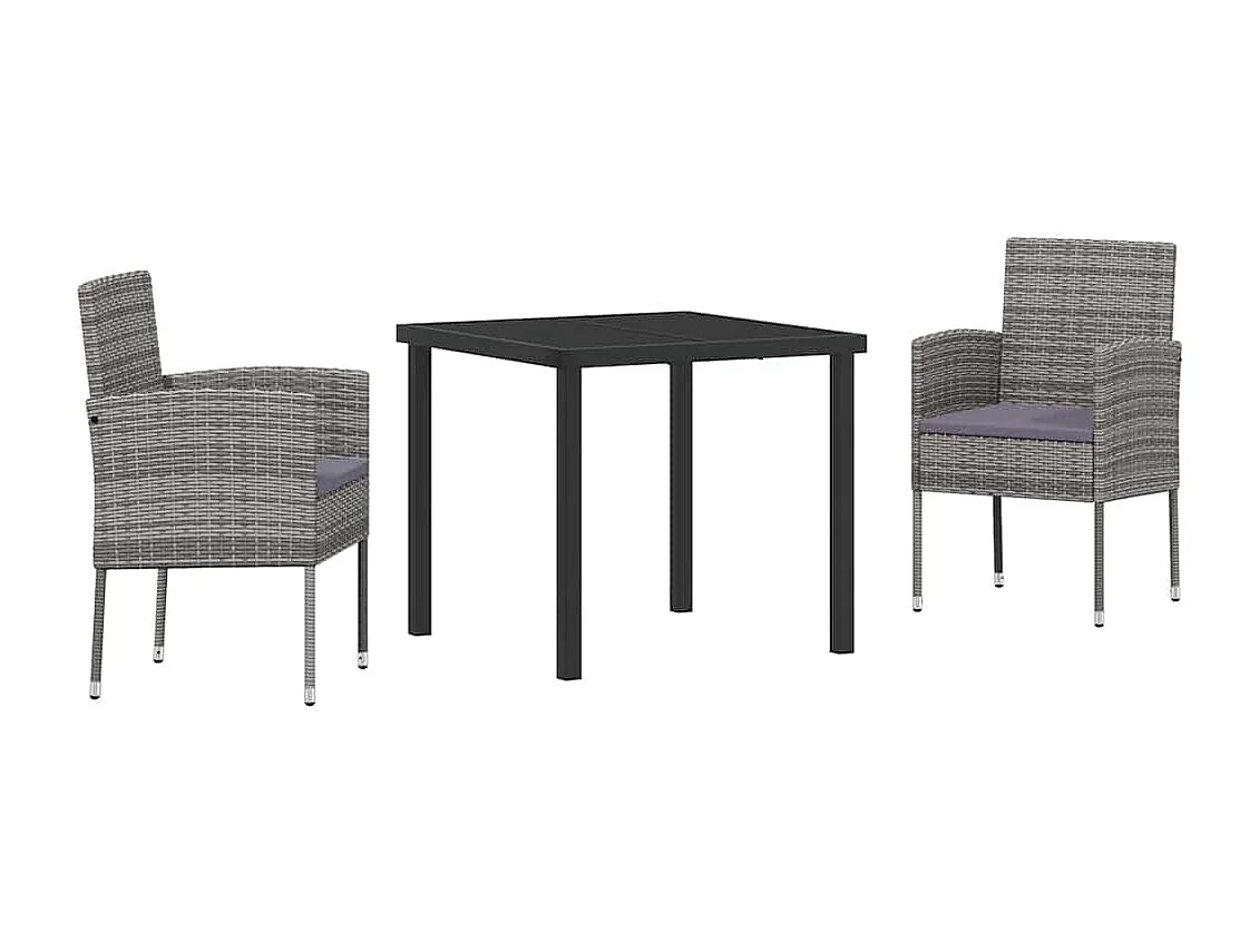 3-delige tuinset met grijze polyrotan kussens