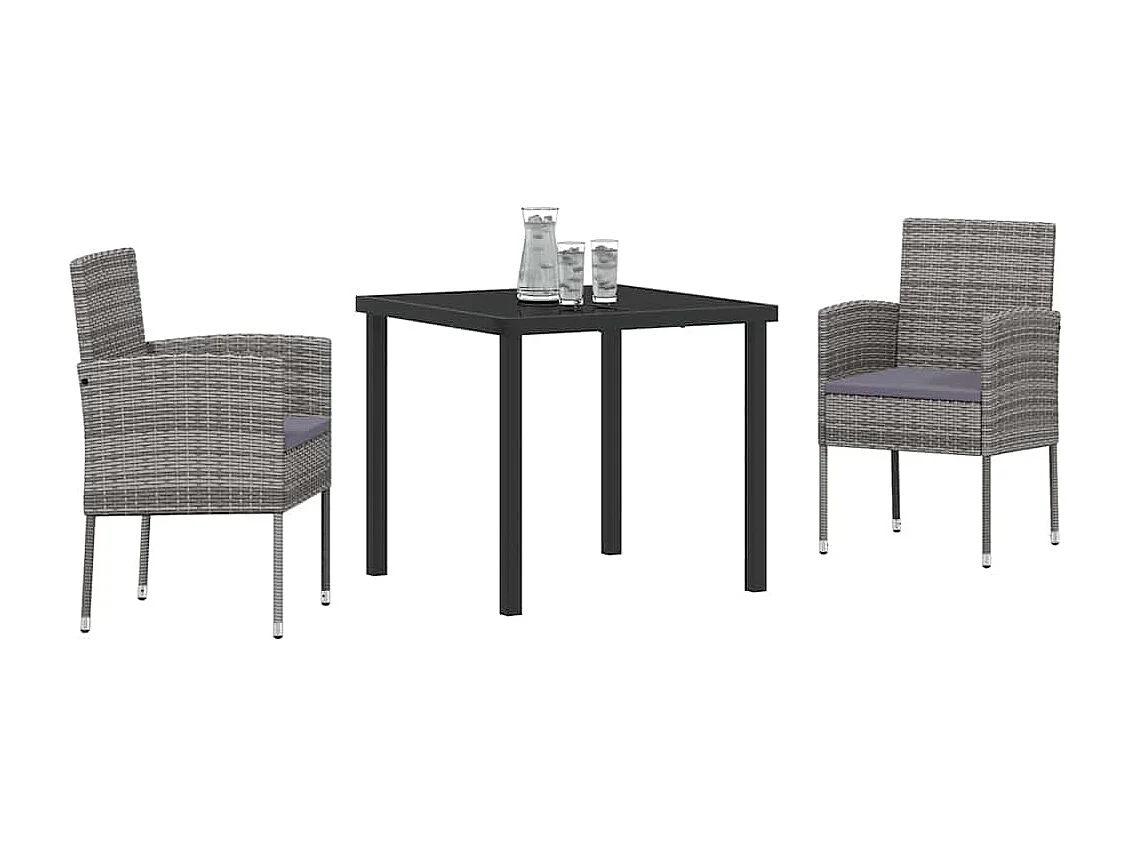 3-delige tuinset met grijze polyrotan kussens