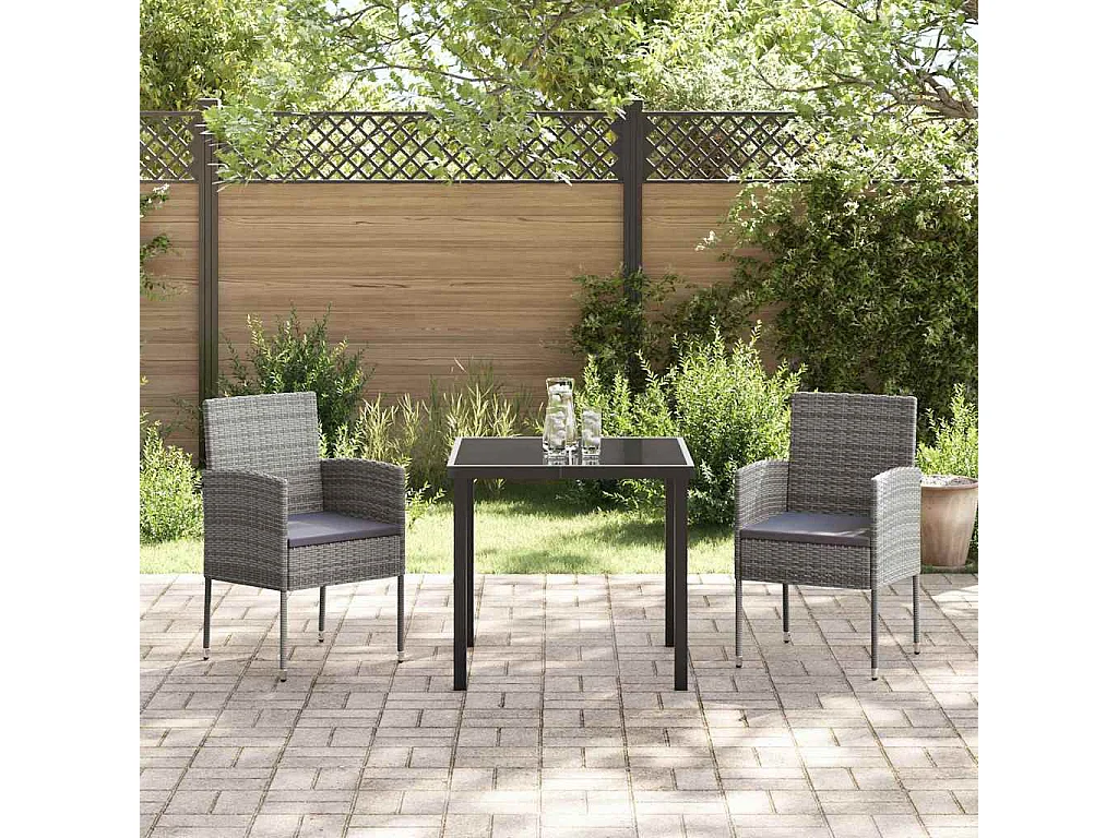 3-delige tuinset met grijze polyrotan kussens