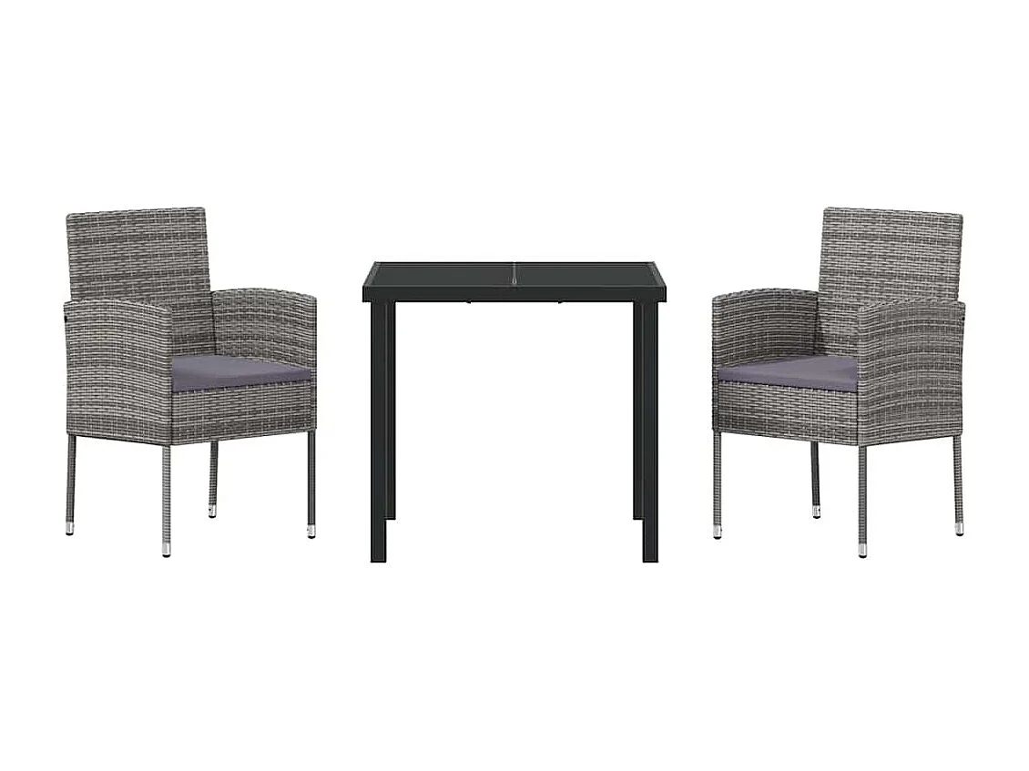 3-delige tuinset met grijze polyrotan kussens