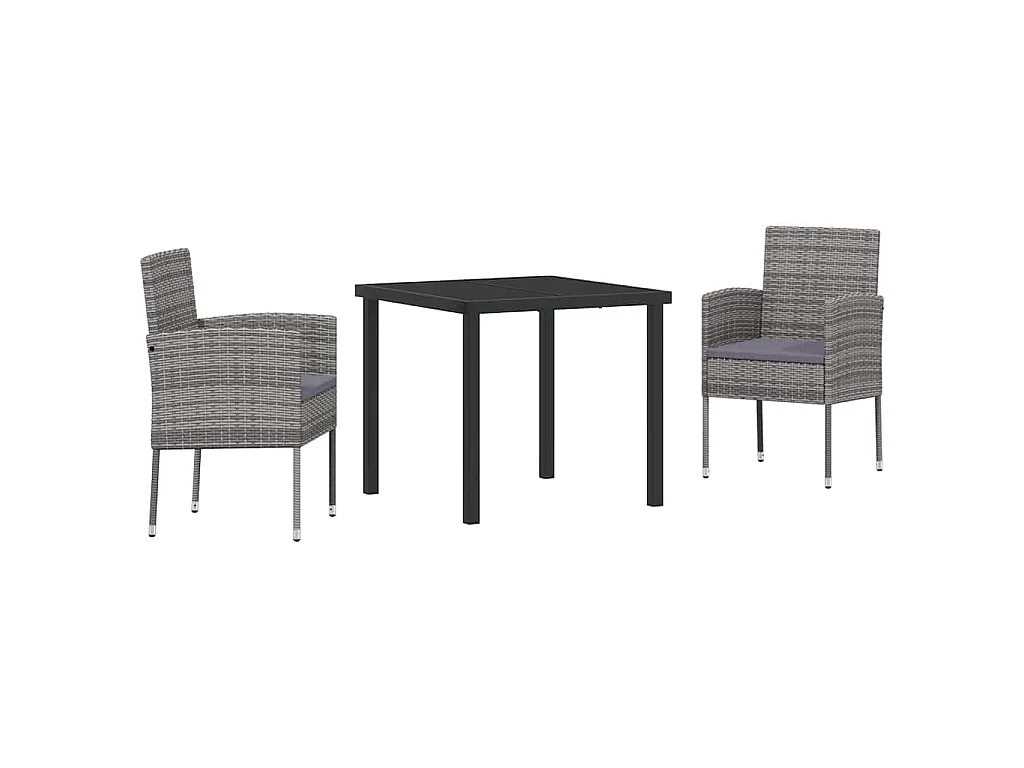 Juego de comedor de jardín de 3 piezas con cojines de ratán sintético gris