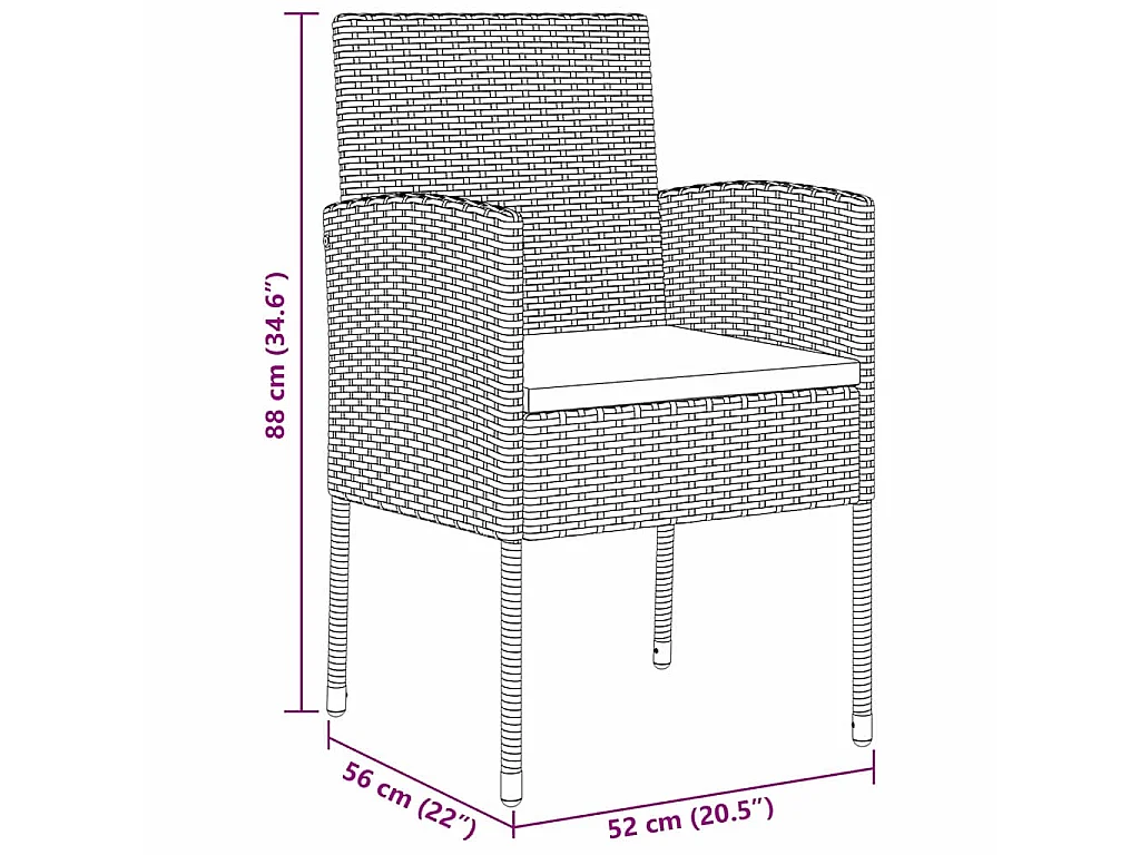 Juego de comedor de jardín de 3 piezas con cojines de ratán sintético gris