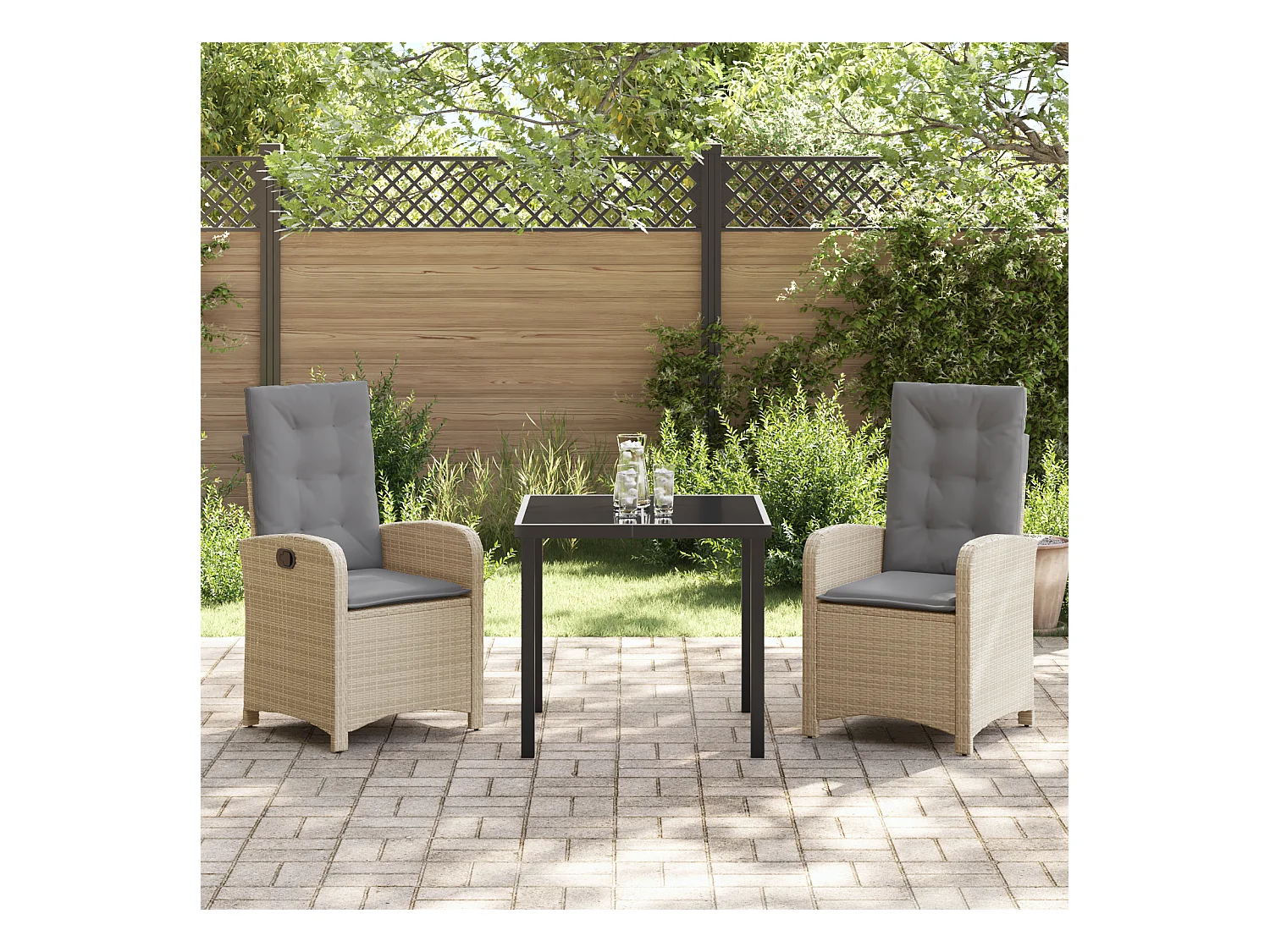 Set da pranzo da giardino 3 pezzi con cuscini in polyrattan beige