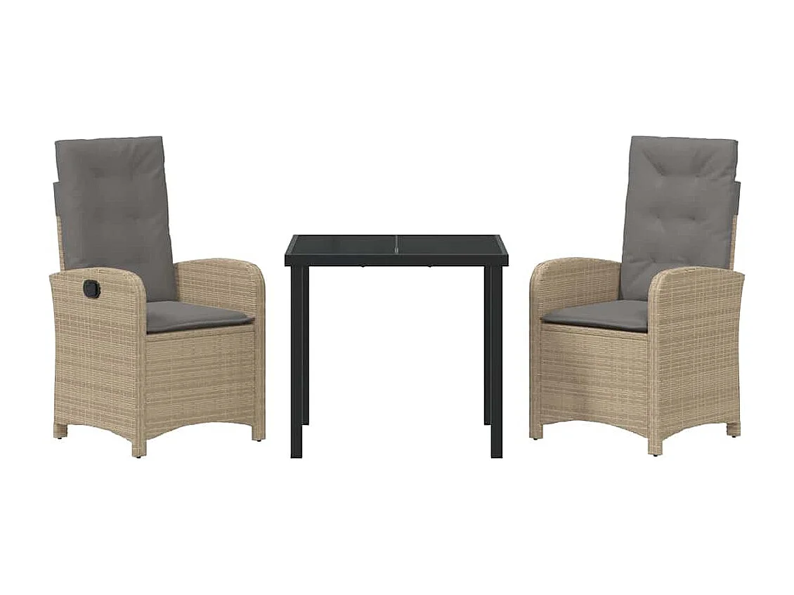 Set da pranzo da giardino 3 pezzi con cuscini in polyrattan beige