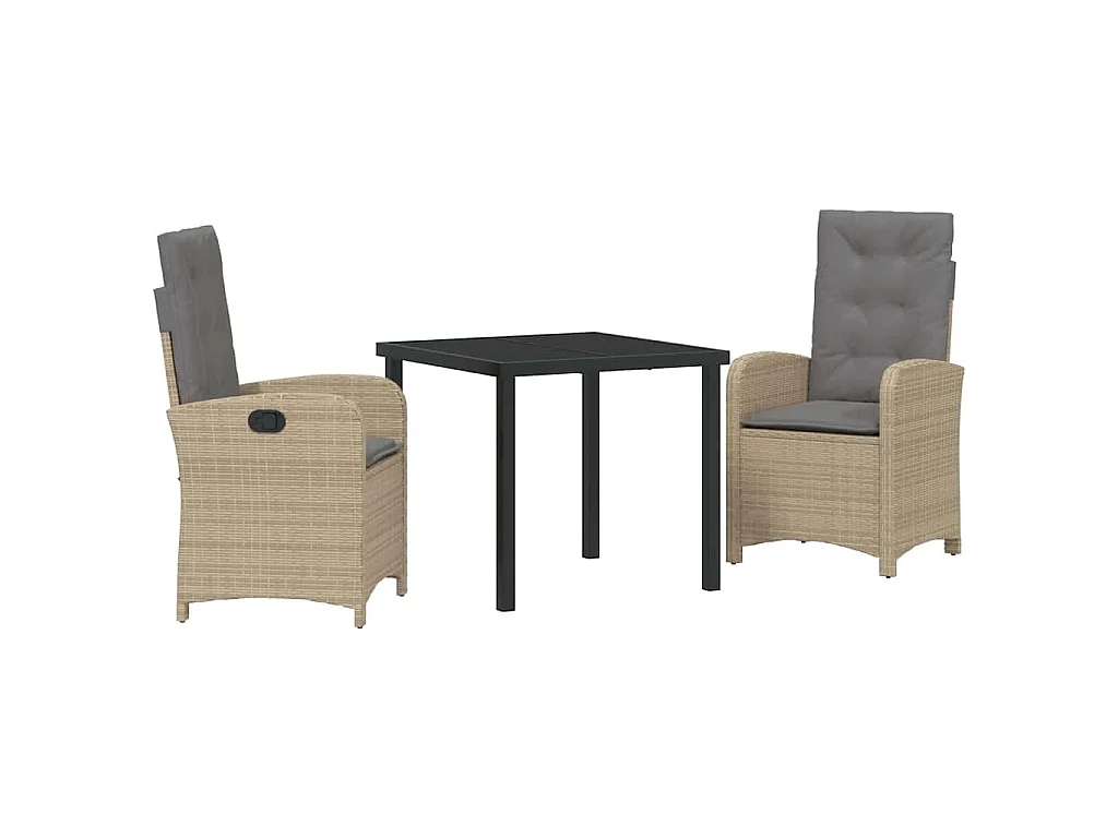 Juego de comedor de jardín de 3 piezas con cojines de ratán sintético beige