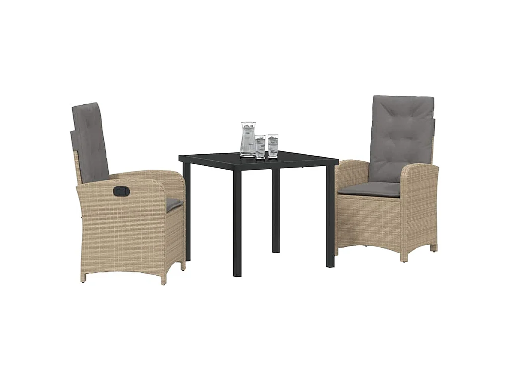 Juego de comedor de jardín de 3 piezas con cojines de ratán sintético beige