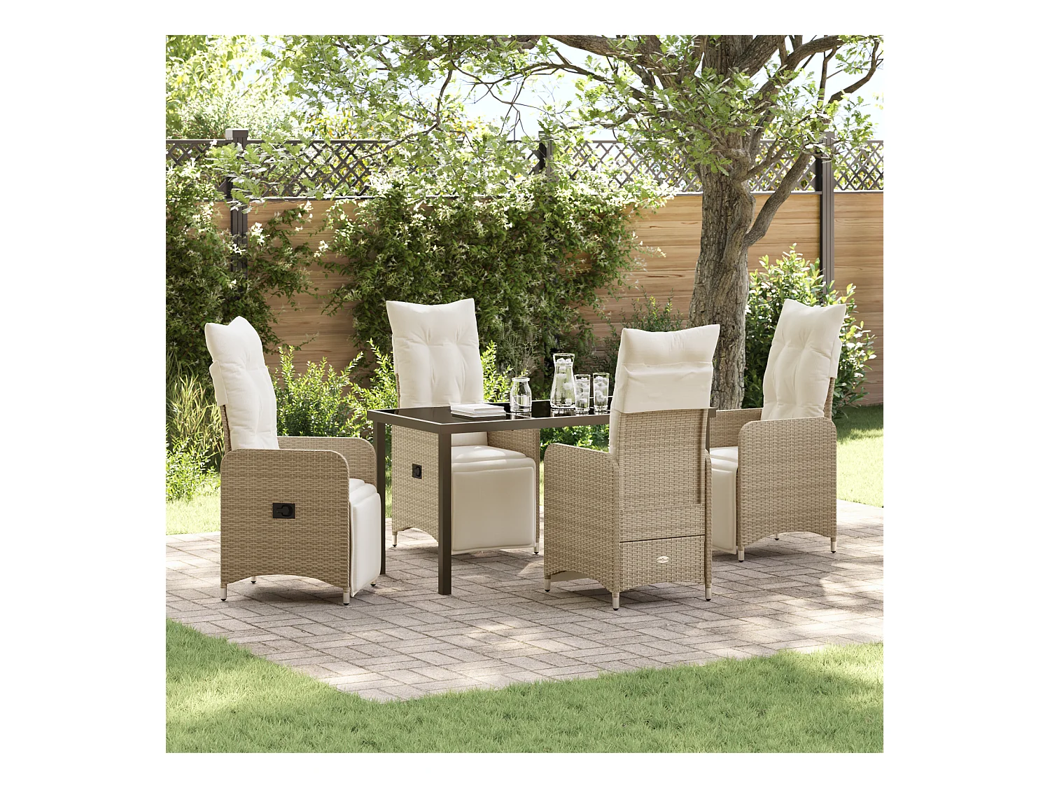Set da giardino 5 pezzi con cuscini in polyrattan beige