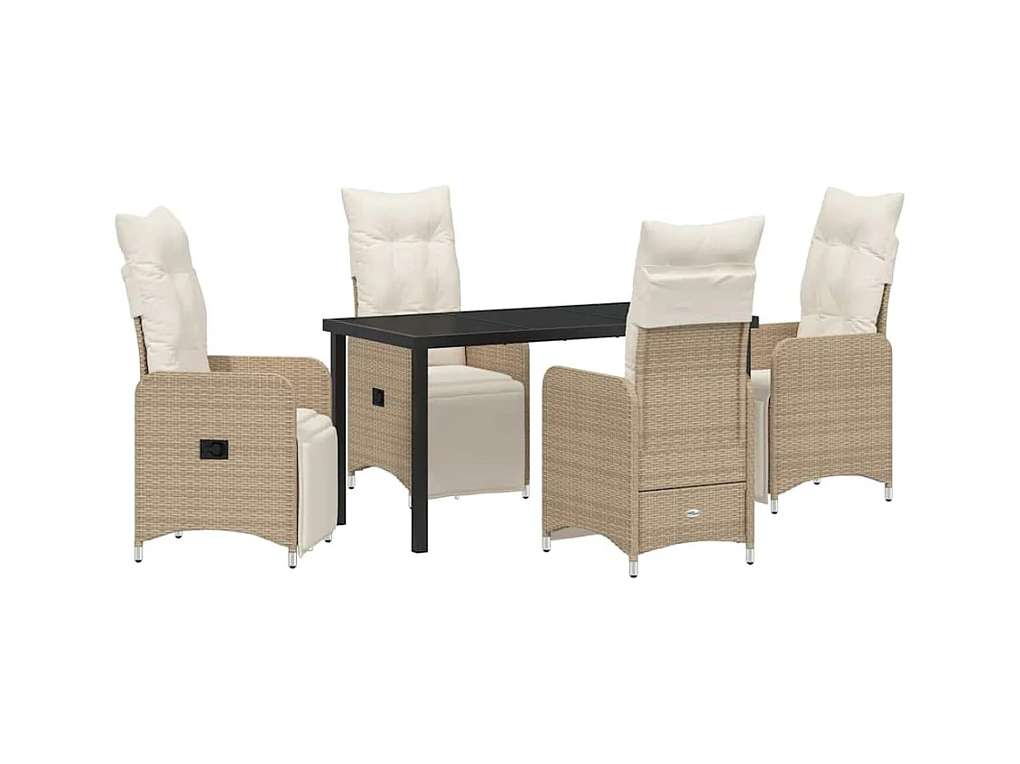 Set da giardino 5 pezzi con cuscini in polyrattan beige
