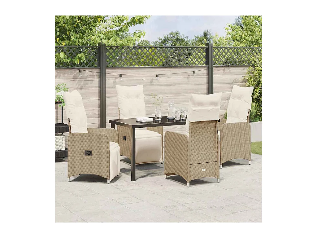 Set da giardino 5 pezzi con cuscini in polyrattan beige