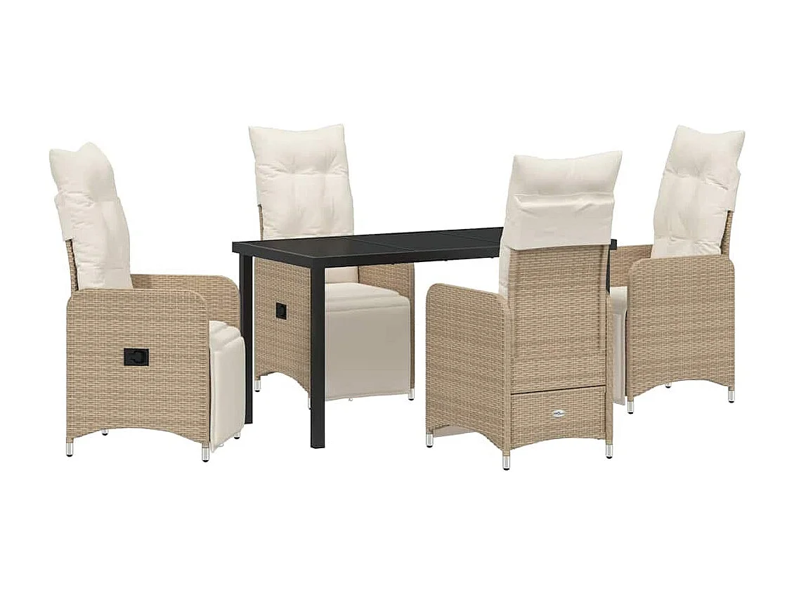 5-delige tuinset met kussens Beige Poly Rattan