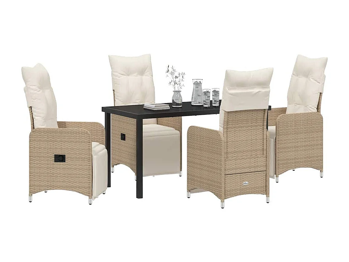 5-delige tuinset met kussens Beige Poly Rattan