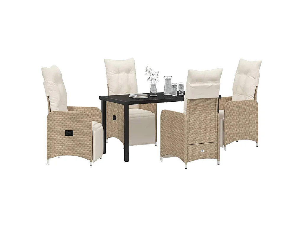 Conjunto de jardín de 5 piezas con cojines Ratán sintético beige
