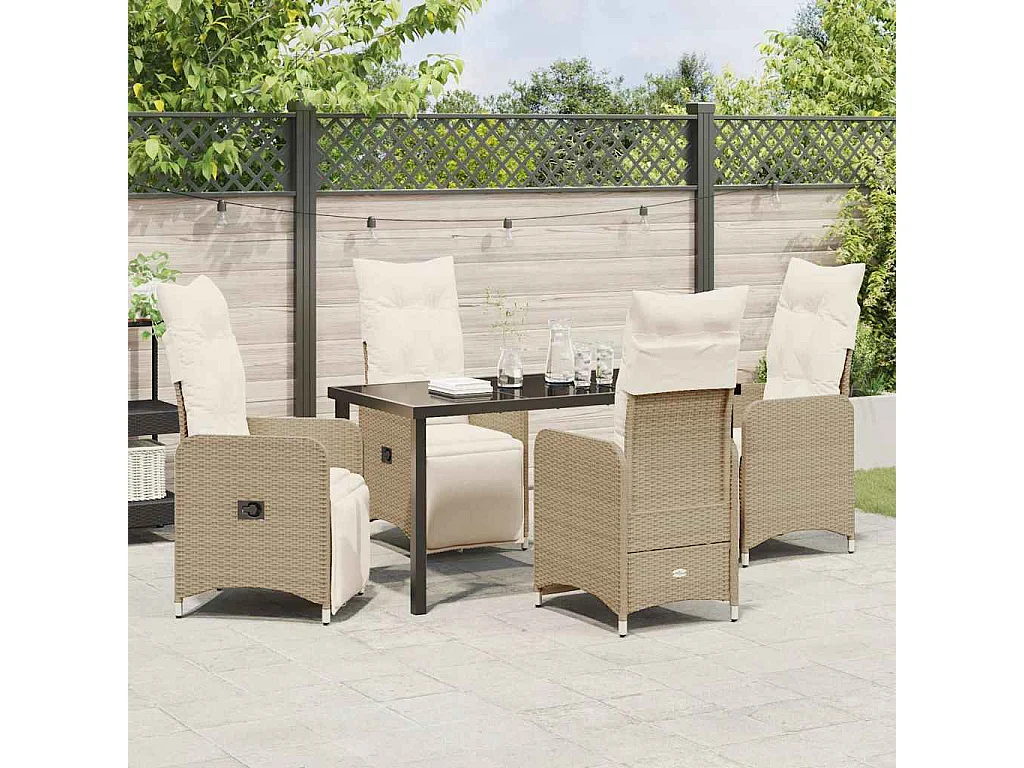 Conjunto de jardín de 5 piezas con cojines Ratán sintético beige