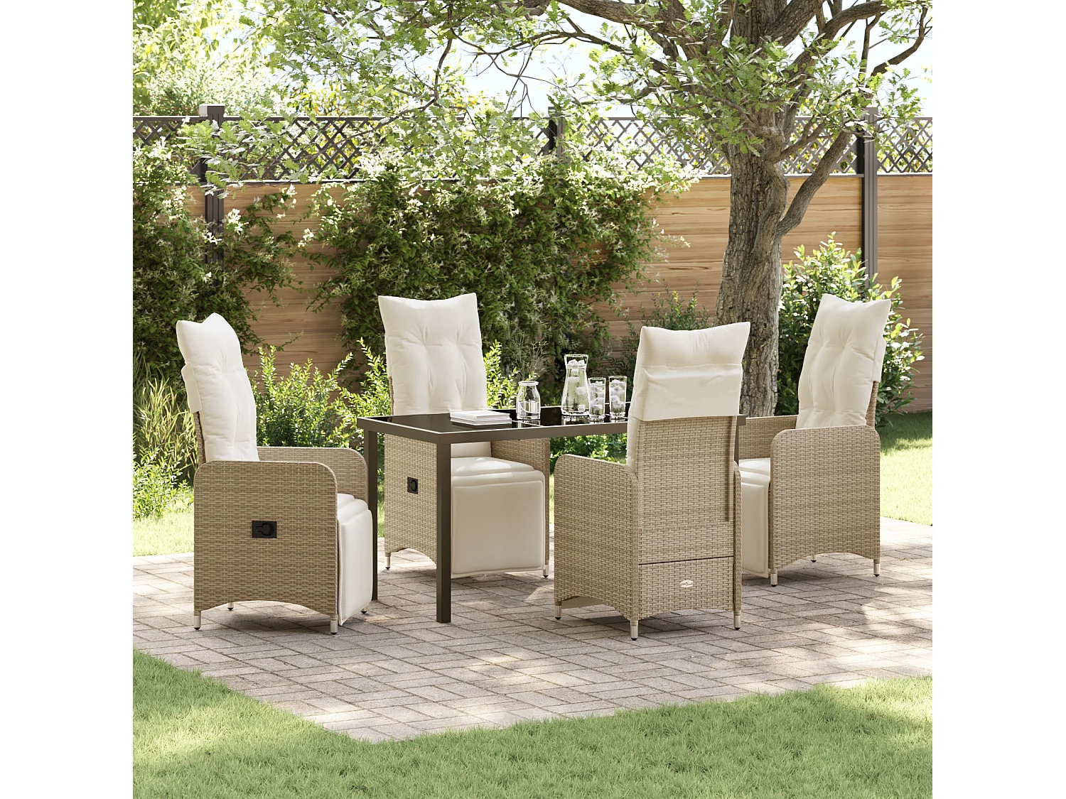 Conjunto de jardín de 5 piezas con cojines Ratán sintético beige