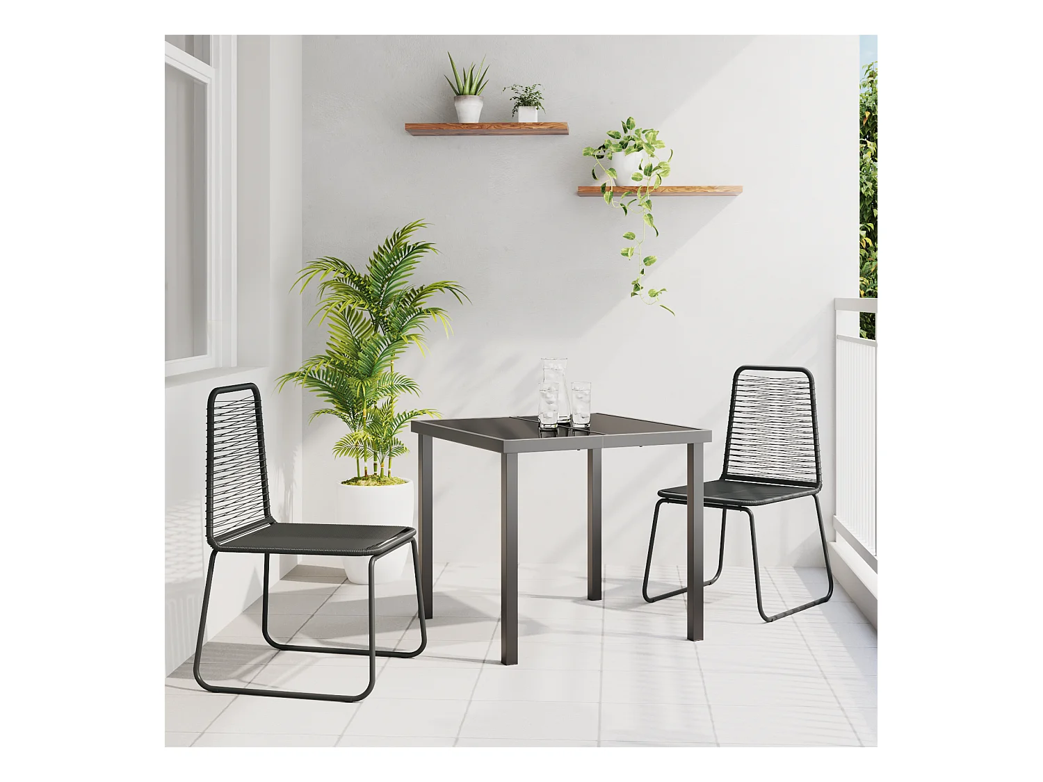 Set da pranzo da giardino nero da 3 pezzi