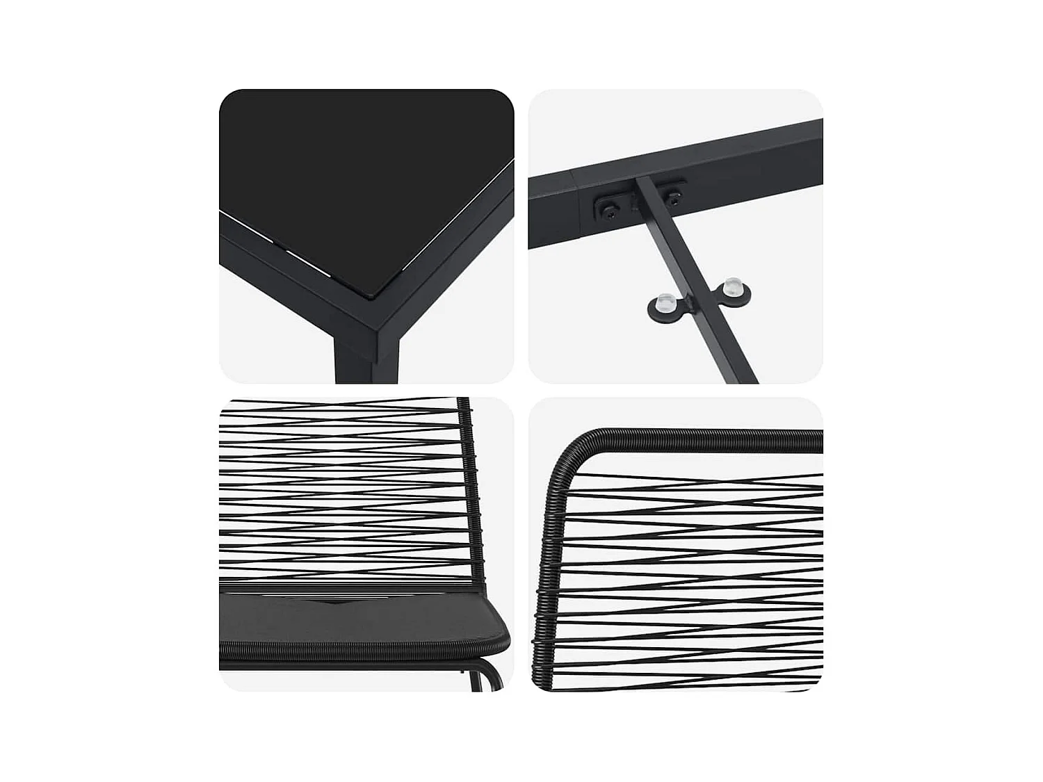 Set da pranzo da giardino nero da 3 pezzi