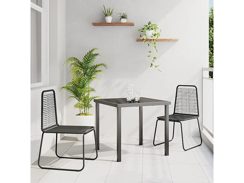 Ensemble de Salle à Manger de Jardin 3 Pièces Noir