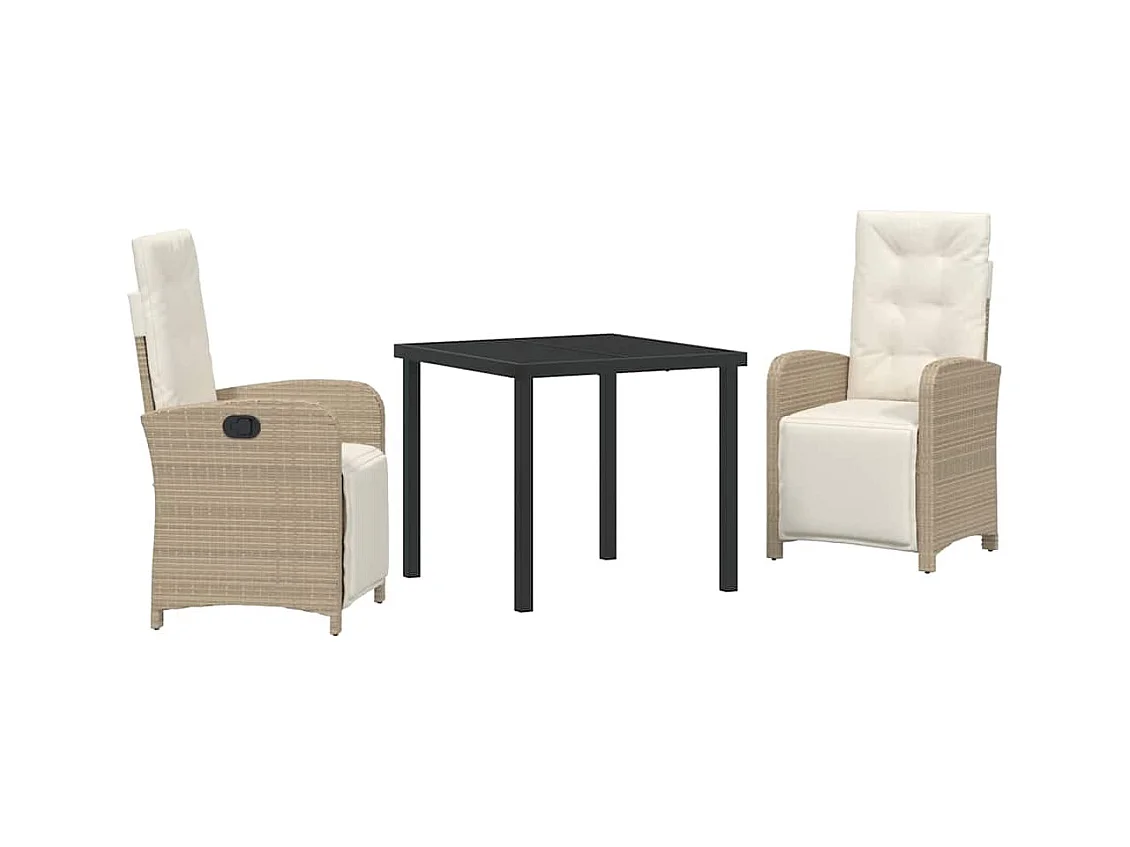 Set da pranzo da giardino composto da 3 pezzi con cuscini in rattan beige
