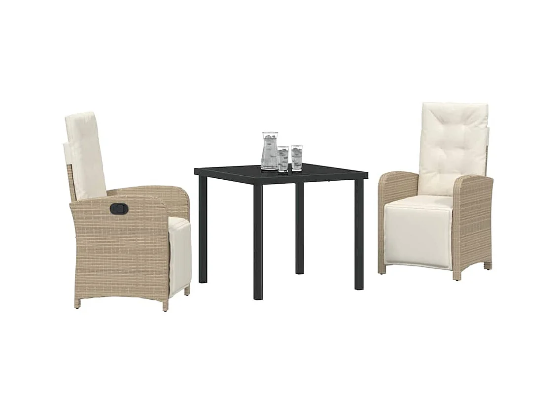 Set da pranzo da giardino composto da 3 pezzi con cuscini in rattan beige